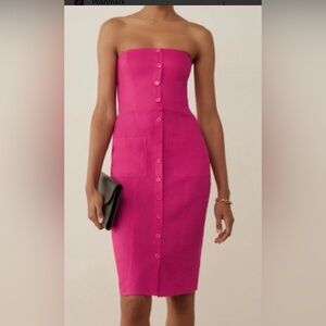Reformation Hot Pink Strapless Midi Dress